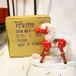 VTG WOODEN ROCKING HORSE CHRISTMAS DECOR, BRIGHT RED